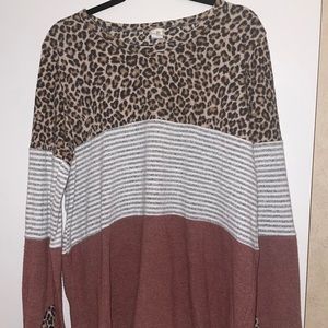 7th Ray Boutique Color Block Cheetah Long Sleeve Shirt size 2XL